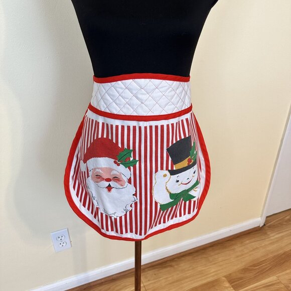 Vintage 1950s Christmas Apron Santa & Snowman Graphics Retro Kitchen Womens - Picture 9 of 9